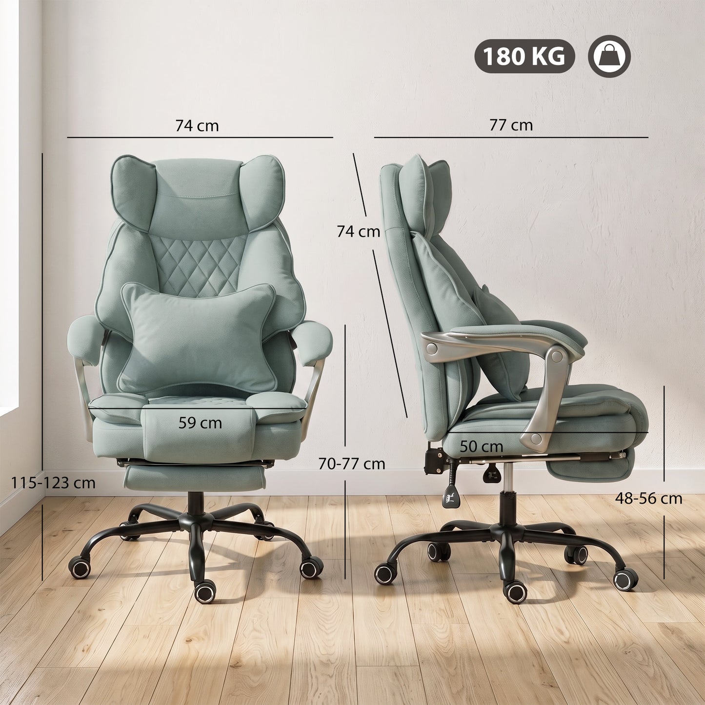 Executive Office Chair, Leathaire Big and Tall Office Chair 180 kg with Wide Seat, Reclining, Lumbar Support, Blue