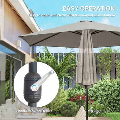 2.6 m Garden Parasol Umbrella with Aluminium Pole, Outdoor Patio Umbrella with Tilt and Crank, Vent, Light Grey