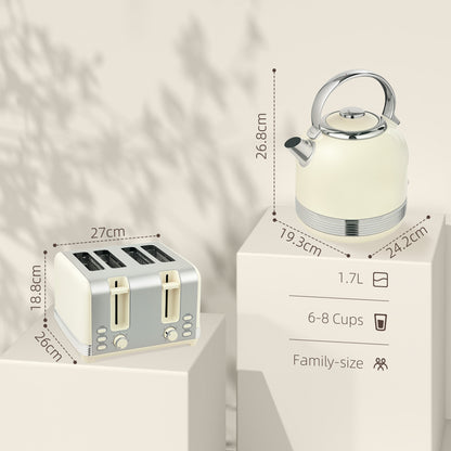 Polished Stainless Steel Kettle and Toaster Set - Cream