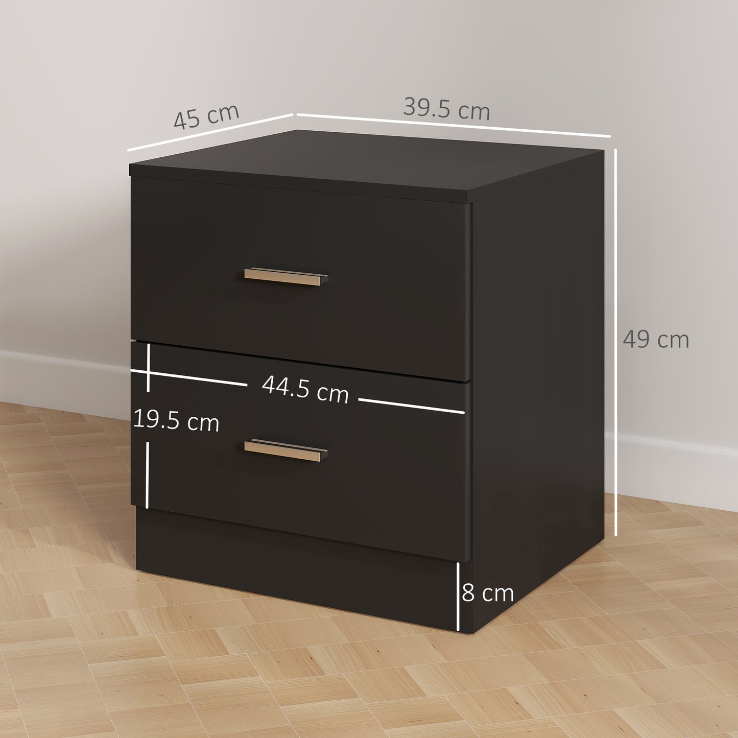 Modern Bedside Table, Beside Cabinet with 2 Drawers, for Bedroom, Living Room, Black
