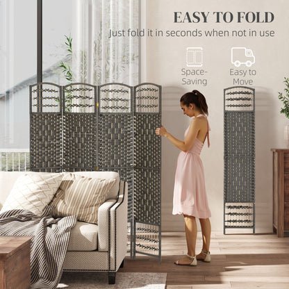 4 Panel Folding Privacy Screen, Room Divider with Pine Wood Frame for Living Room and Office, Dark Grey
