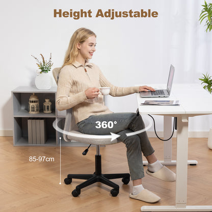 Computer Desk Chair, Mesh Office Chair with Adjustable Height and Swivel Wheels, Armless Study Chair, Beige