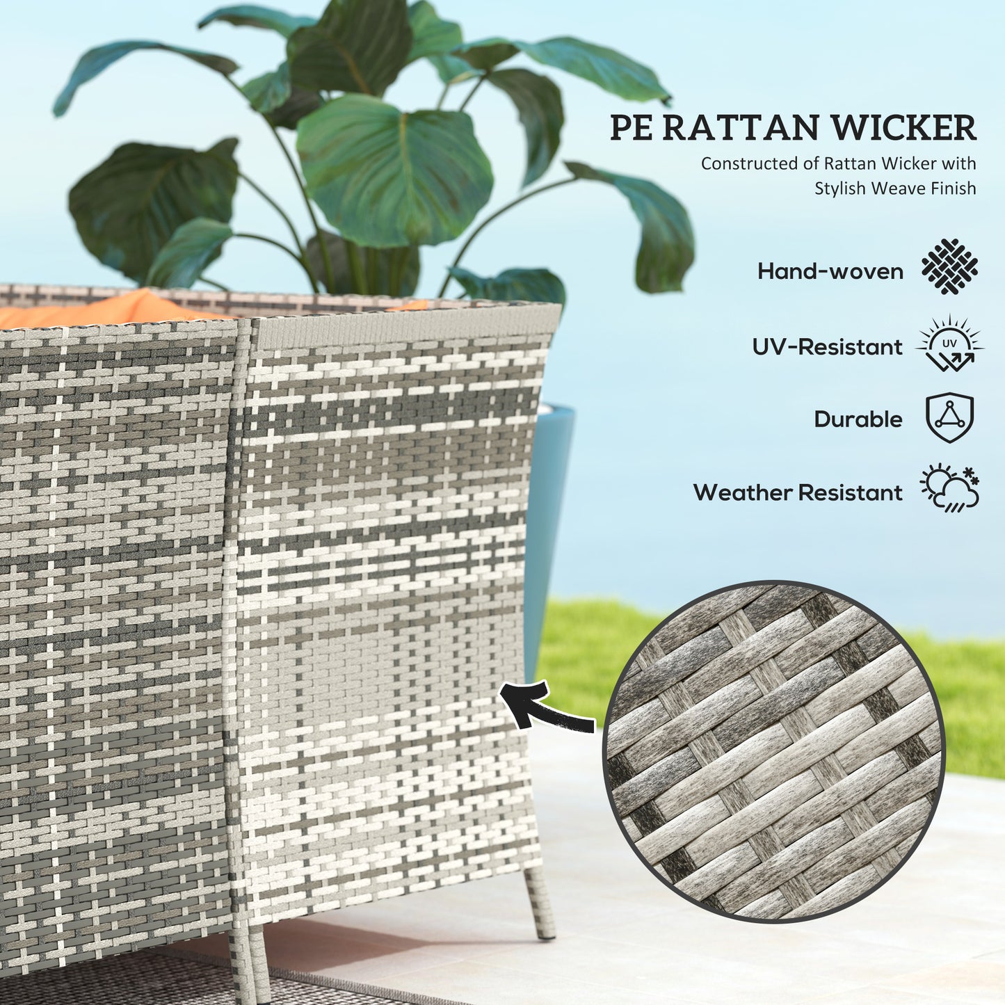 7-Seater Patio wicker Sofa Set Rattan Chair Furniture w/ Glass & Cushioned, Orange