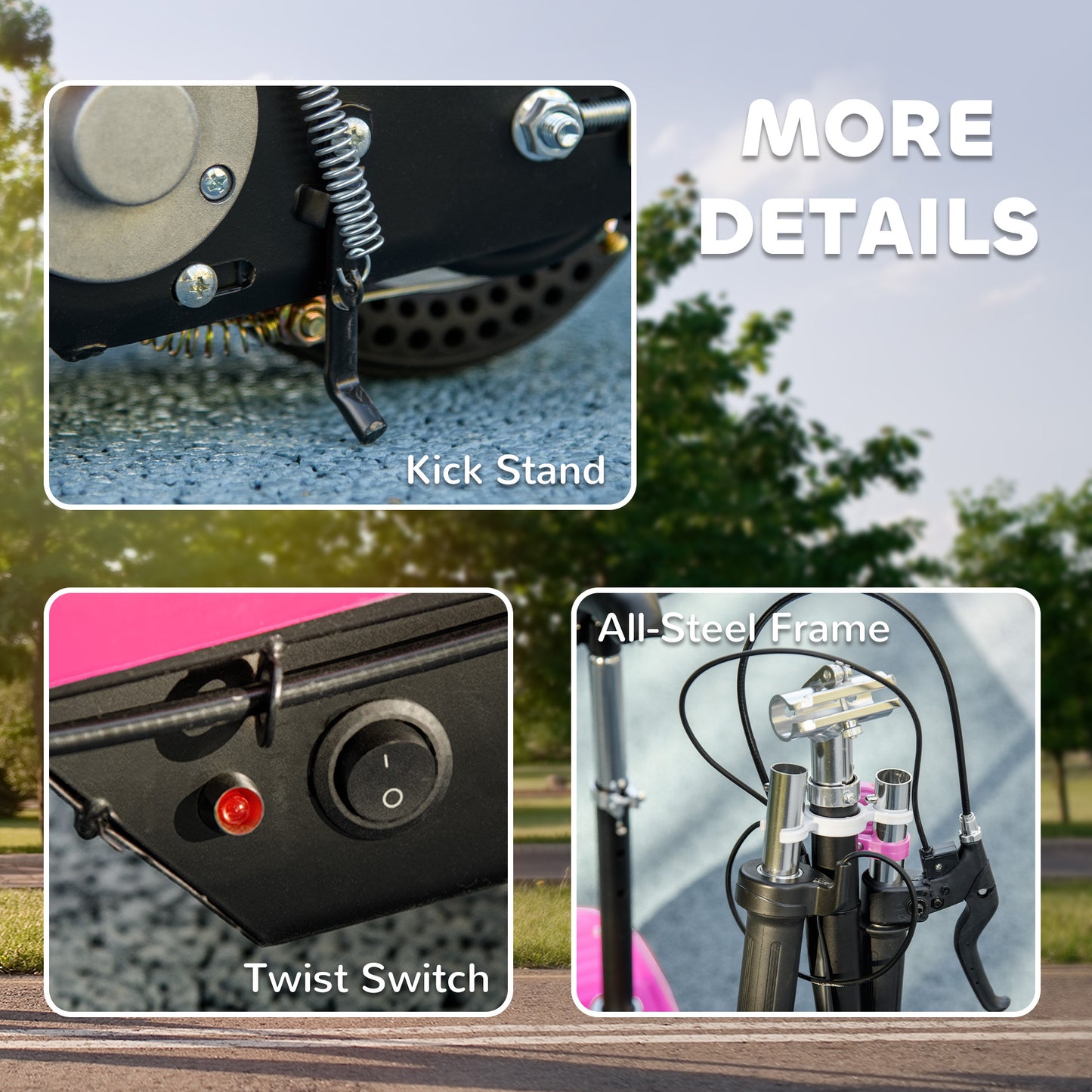 Steel Ride on Powered Scooter, Folding E-Scooter with Warning Bell, 15km/h Maximum Speed, for 6-14 Years Old, Pink