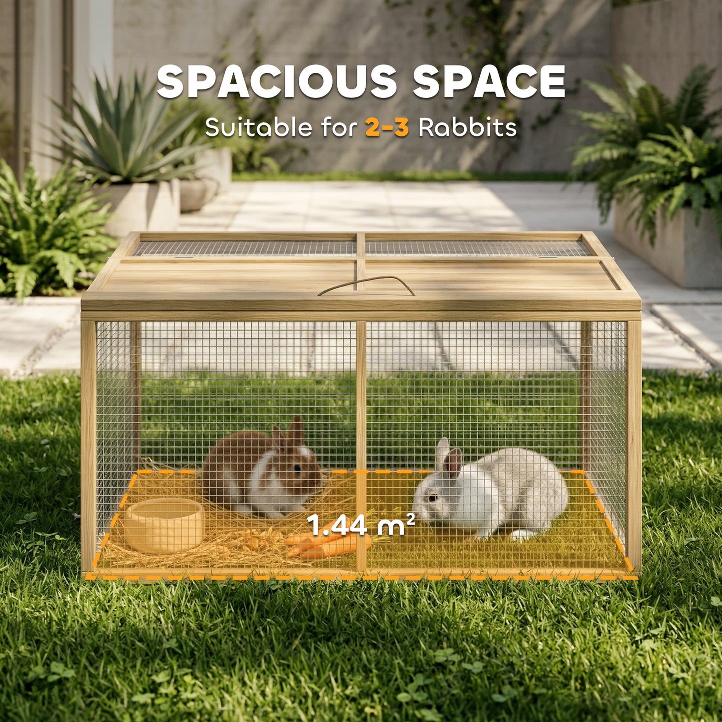 Wooden Folding Rabbit Hutch, for 2-3 Rabbits - Natural Wood