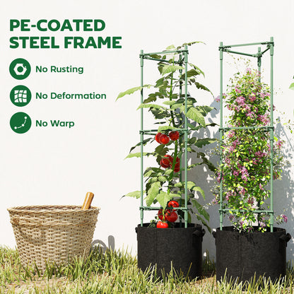 3 Packs Tomato Cages with 83.7L Grow Bags, 120cm Adjutstable Triangle Plant Stakes Support Trellis with Planter Bags