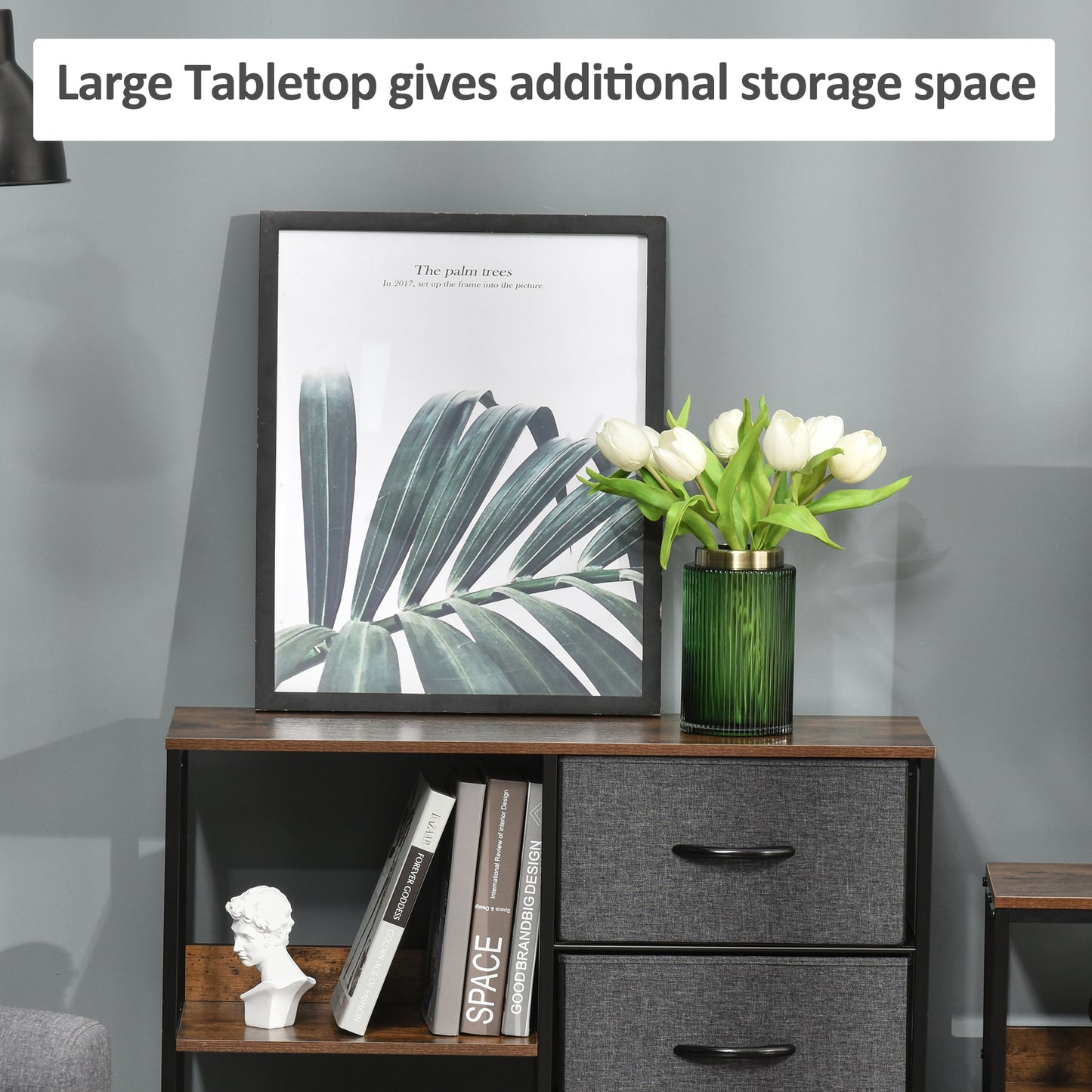 Chest of Drawers Storage Dresser Cabinet Organizer with 3 Fabric Drawers and 2 Display Shelves for Living Room, Bedroom