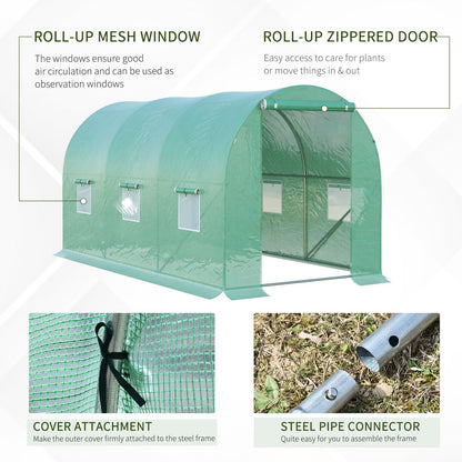 4 x 2 x 2 m Polytunnel Greenhouse with Roll-up Door and 6 Mesh Windows