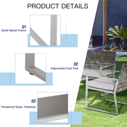 4PC Rattan Garden Furniture Set 2 Single Sofa Arm Chairs 1 Bench with Cushions & Coffee Table Patio Backyard Wicker Weave