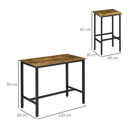 120x60cm Bar Table Set, Breakfast Table with 2 Stools, 3-Piece Counter Height Dining Table & Chairs for Kitchen, Living Room