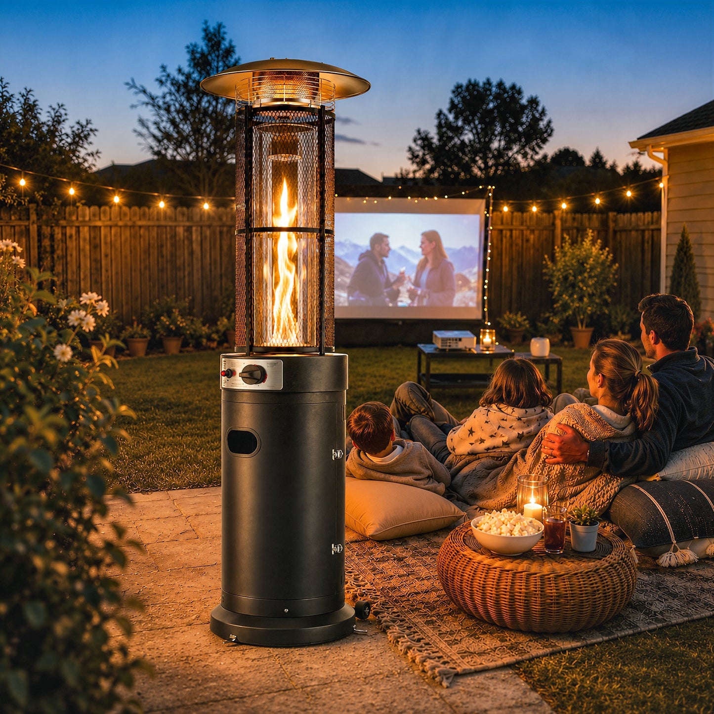 11 KW Freestanding Gas Patio Heater, Adjustable Outdoor Garden Propane Heater with Tip-Over Switch, Wheels, Pulse Ignition