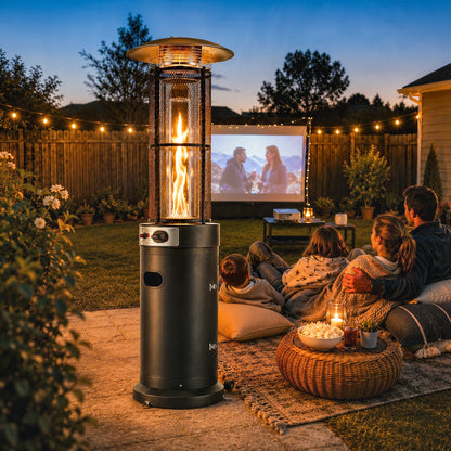 11 KW Freestanding Gas Patio Heater, Adjustable Outdoor Garden Propane Heater with Tip-Over Switch, Wheels, Pulse Ignition