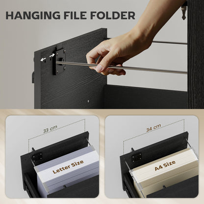 Rolling File Cabinet with 2 Drawers, Mobile Filing Cabinet with Hanging File Folder for Letter Sized Documents, Black