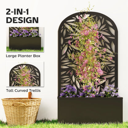 Metal Garden Bed for Garden with Trellis, Wall Mounted or Freestanding Raised Planter with Curved Privacy Screen