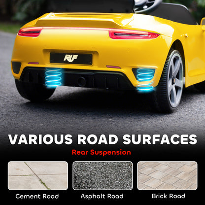 Kids Electric Car, 12V Licensed RUF GT Ride on Car with Suspension, Remote Control, Music for 3-5 Years Yellow
