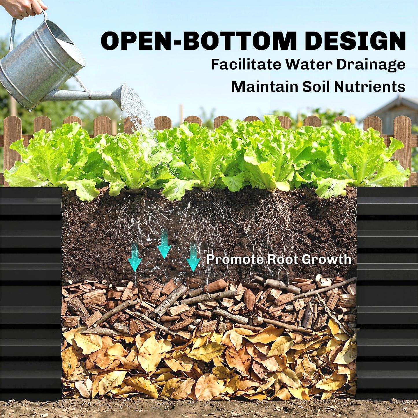 Raised Beds for Garden, Galvanised Steel Outdoor Planters with Multi-reinforced Rods, 180 x 90 x 59 cm, Black