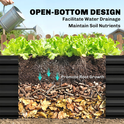 Raised Beds for Garden, Galvanised Steel Outdoor Planters with Multi-reinforced Rods, 180 x 90 x 59 cm, Black