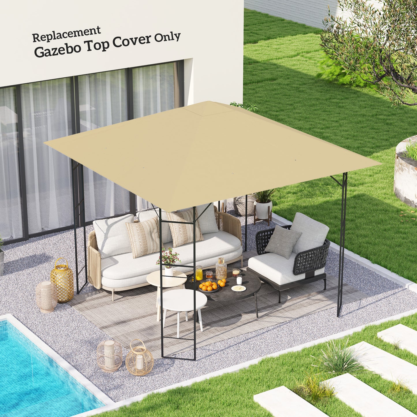 3 x 3(m) Gazebo Canopy Replacement Cover, Garden Gazebo Roof Replacement with Drain Holes, Water Resistant PVC Coating