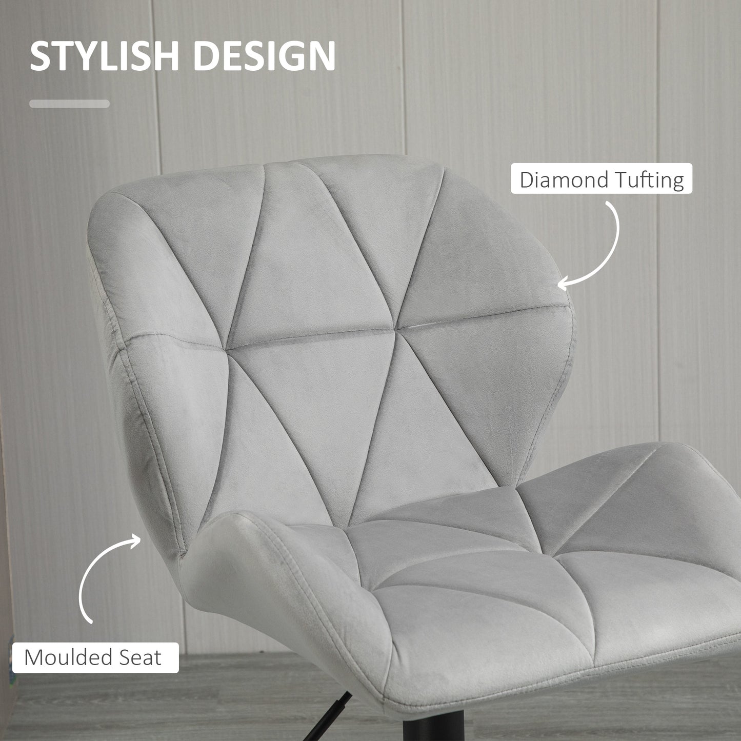 Bar Stools Set Of 2, Luxurious Velvet-Touch Barstools with Metal Frame Footrest Round Base Triangle Indenting Moulded Seat Ad