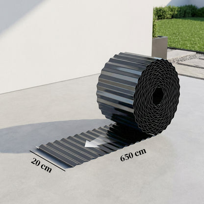 Metal Garden Edging Border, 8 in x 21.3 ft Corrugated Heavy Duty Galvanised Steel Lawn Edging, Dark Grey
