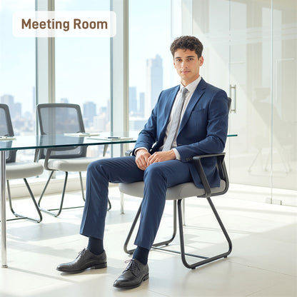 Desk Chair No Wheels, Office Chair with Mesh Back, Lumbar Support, Metal Base for Waiting Room, Conference Room, Dark Grey