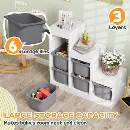 Toy Storage Organiser, Three-Layer Kids Toy Storage Units, with Removable Bins, for Ages 3-8 Years, Grey