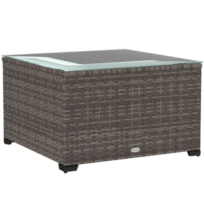62 x 62cm Glass-Top Rattan Side Table - Dark Grey