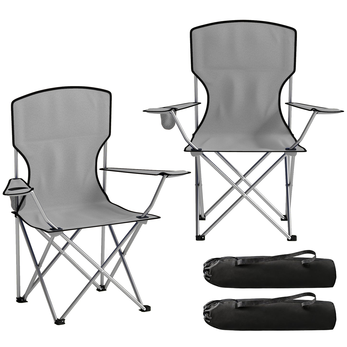 Camping Chair Set of 2 Portable Folding Outdoor Camp Chair with Cup Holders and Carry Bag Grey