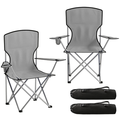 Camping Chair Set of 2 Portable Folding Outdoor Camp Chair with Cup Holders and Carry Bag Grey