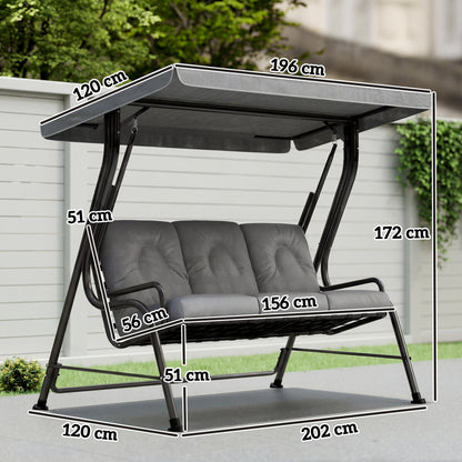 3-Seater Garden Swing Seat, Outdoor Swing Chair with Adjustable Waterproof Canopy, Light Grey