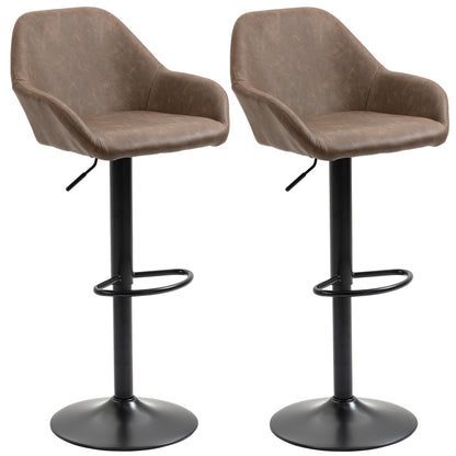 Bar Stools Set of 2, Height Adjustable Swivel Barstools, PU Leather Kitchen Stools with Backs