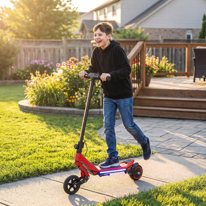 Electric Scooter for Kids, Foldable E Scooter for Age Age 6+ with LED Display, RGB lights, Up to 16km/h, Red