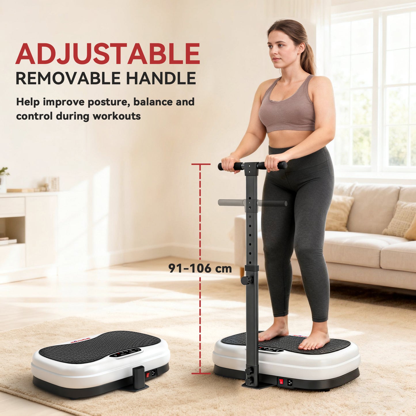 Vibration Plate, with Adjustable/Removable Handle, Preset Modes, 50 Speeds