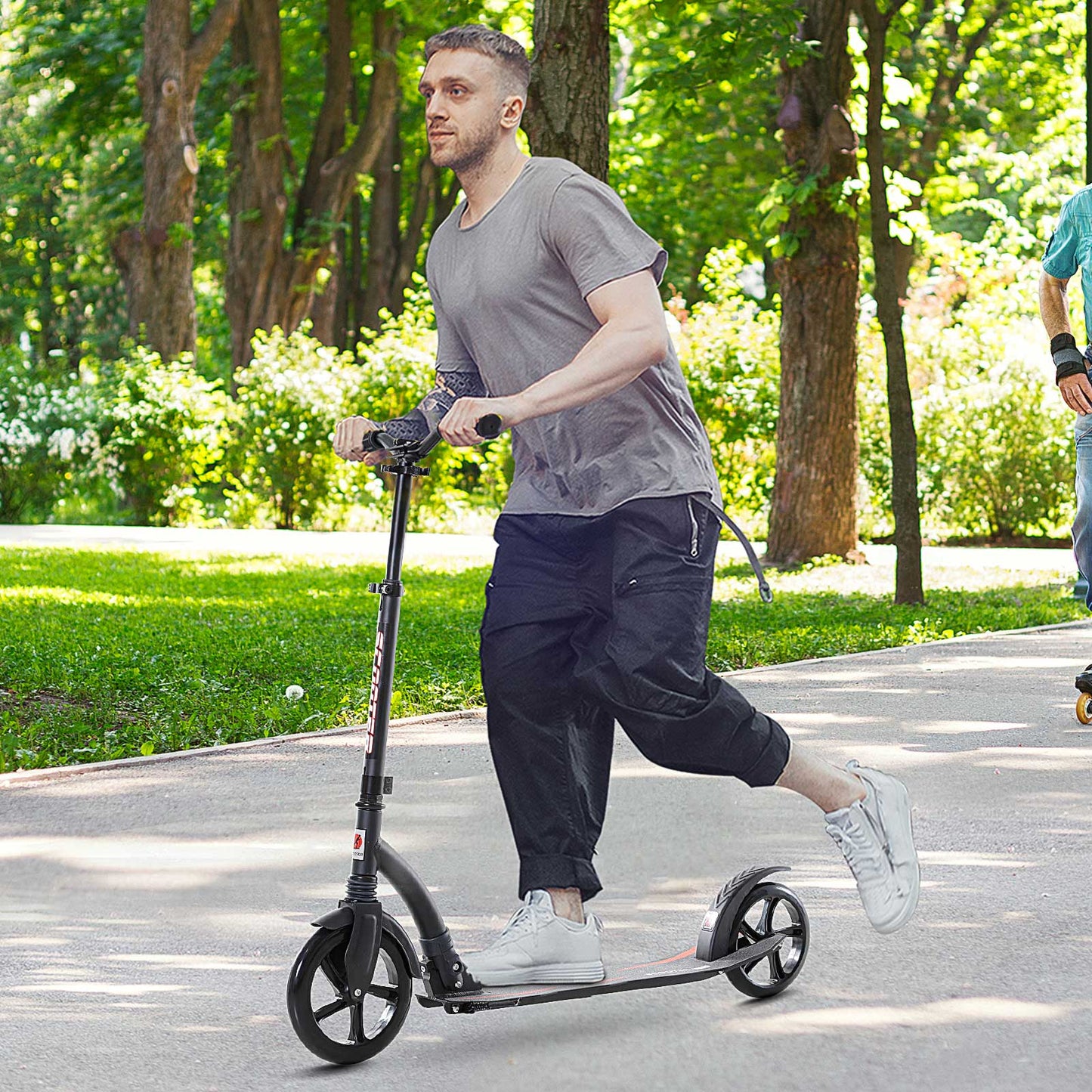 Foldable Kick Scooter with Double Shock Absorption and Big Wheels