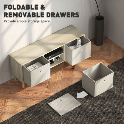 TV Cabinet Stand Unit for TVs up to 50'' with Foldable Drawers, Entertainment Centre for Living Room Natural