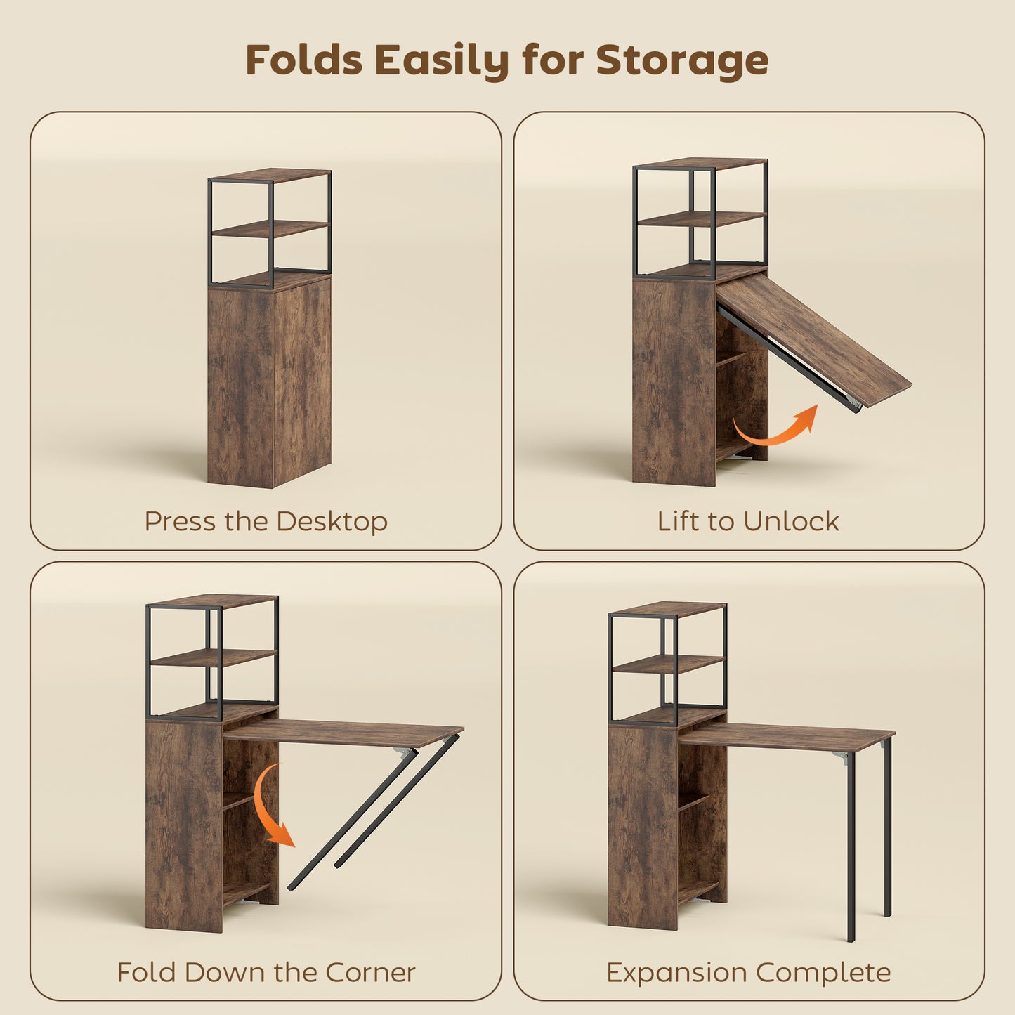 Folding Shelf and Work Table - Brown/Black