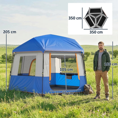 Cabin Tent Easy Setup 3000mm Waterproof Camping Tent 4 Person with Carrying Bag Blue