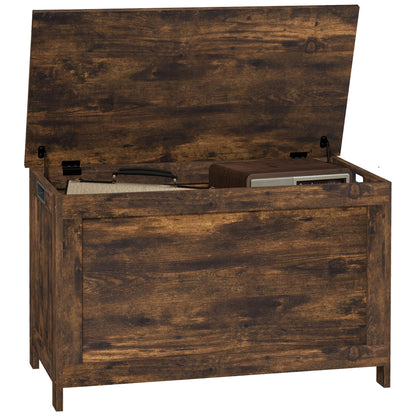 Storage Chest, Modern Storage Trunk with 2 Safety Hinges and Cut-out Handles, Wooden Toy Box for Living Room, Entryway