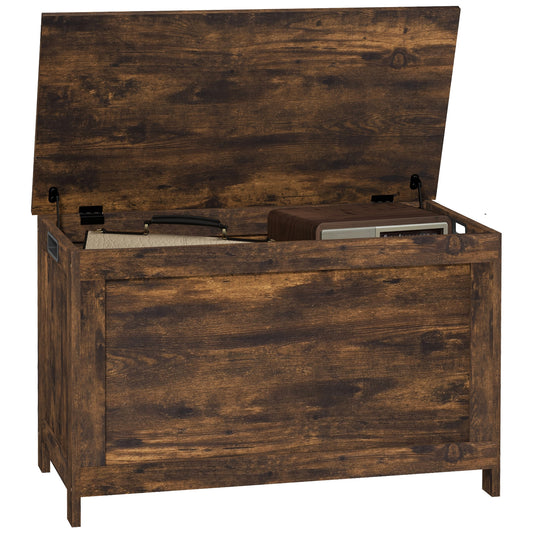 Storage Chest, Modern Storage Trunk with 2 Safety Hinges and Cut-out Handles, Wooden Toy Box for Living Room, Entryway