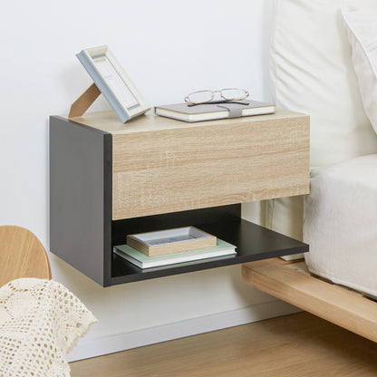 Floating Bedside Table Set of 2, Wall Mounted Bedside Cabinet with Drawer and Open Shelf, Modern Nightstand for Bedroom