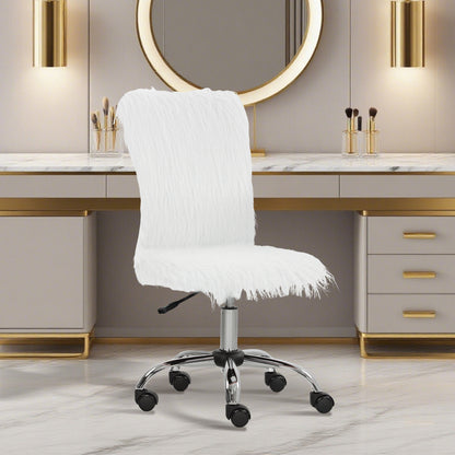 Plush Office Desk Chair, Modern Armless Swivel Vanity Chair with Adjustable Height for Home Office, Bedroom, Living Room