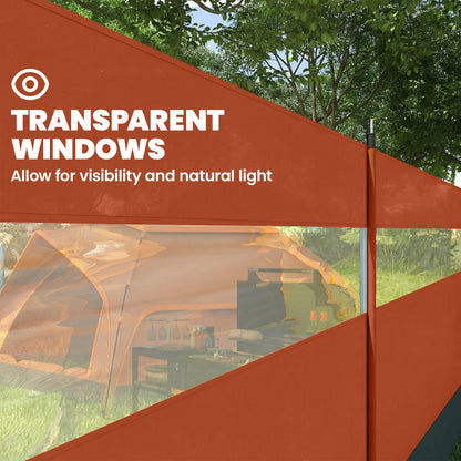 Camping Windbreaker with Clear Windows, Carry Bag and Steel Poles, for Beach Caravan Campervan, 725 x 140cm, Orange