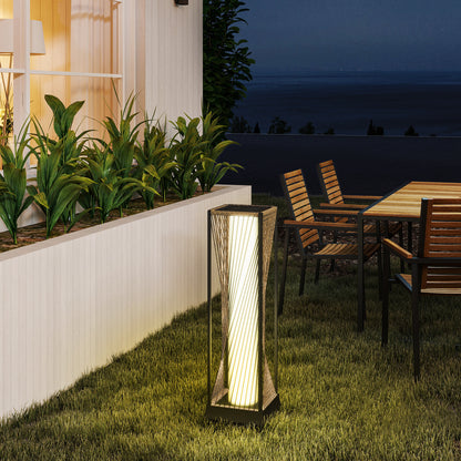 Rattan Solar Garden Lights, Auto On/Off LED Floor Lamp, Sand Brown