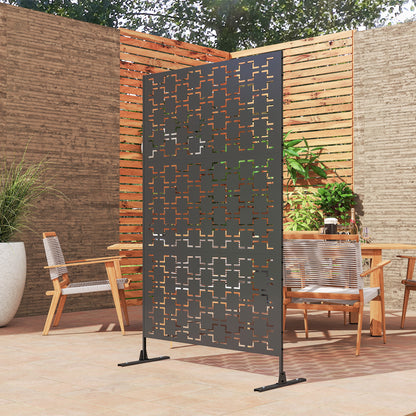 Metal Decorative Privacy Screen Outdoor Divider, Black Grid