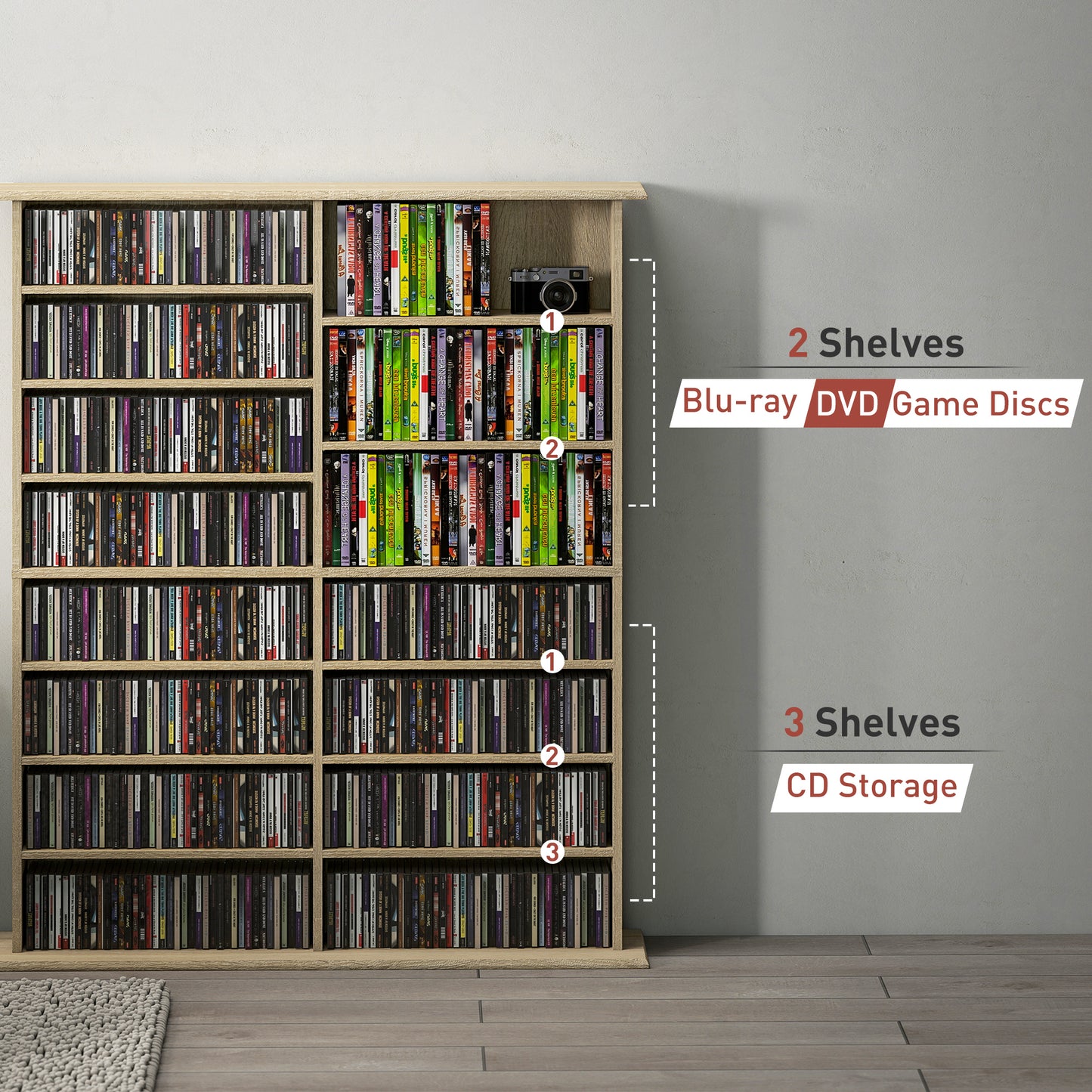 16-Compartment Media Shelf - Nature Wood Finish