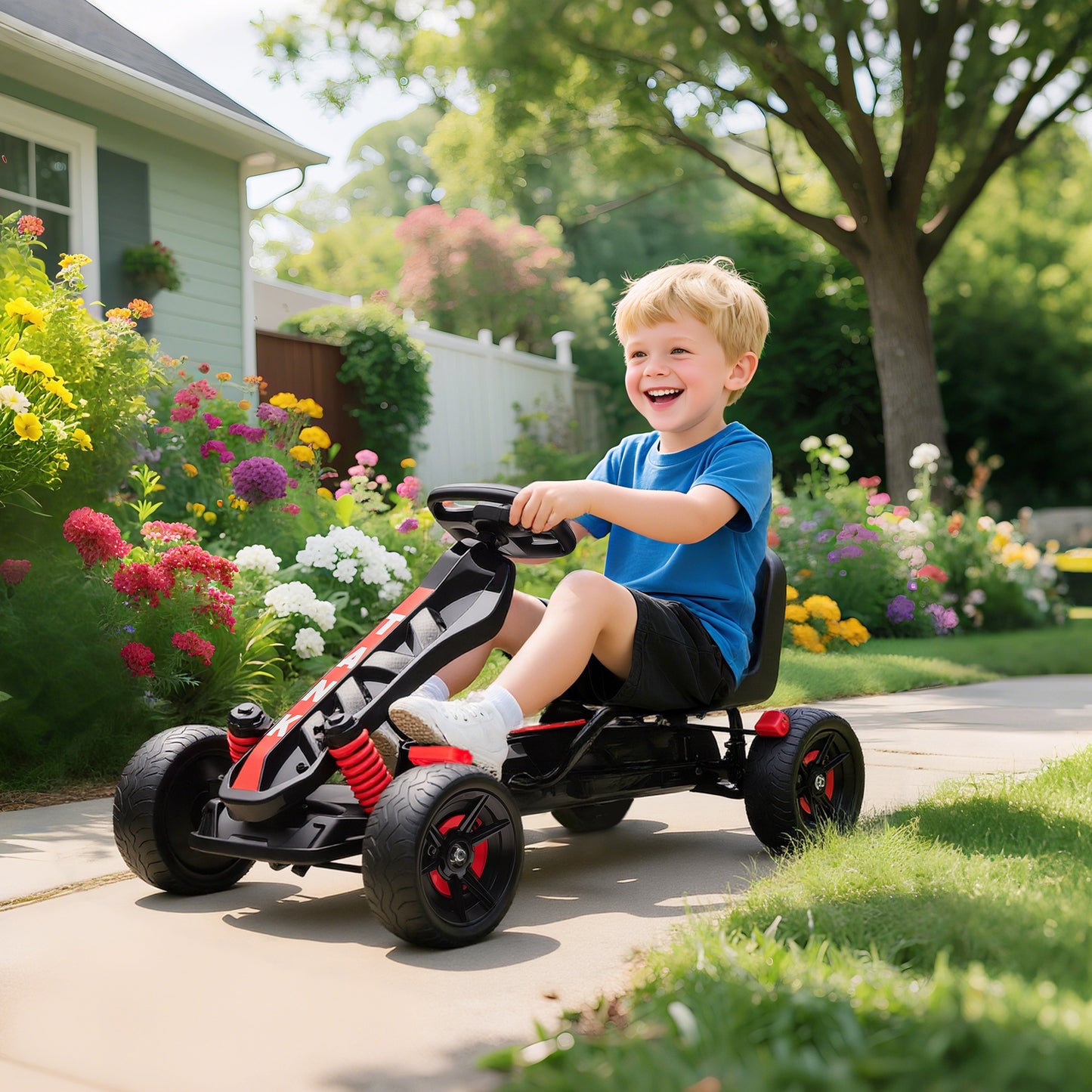 Pedal Go Kart for Kids Aged 3-6 Years, with Freewheel System, Brake, EVA Anti-Slip Wheels, Red