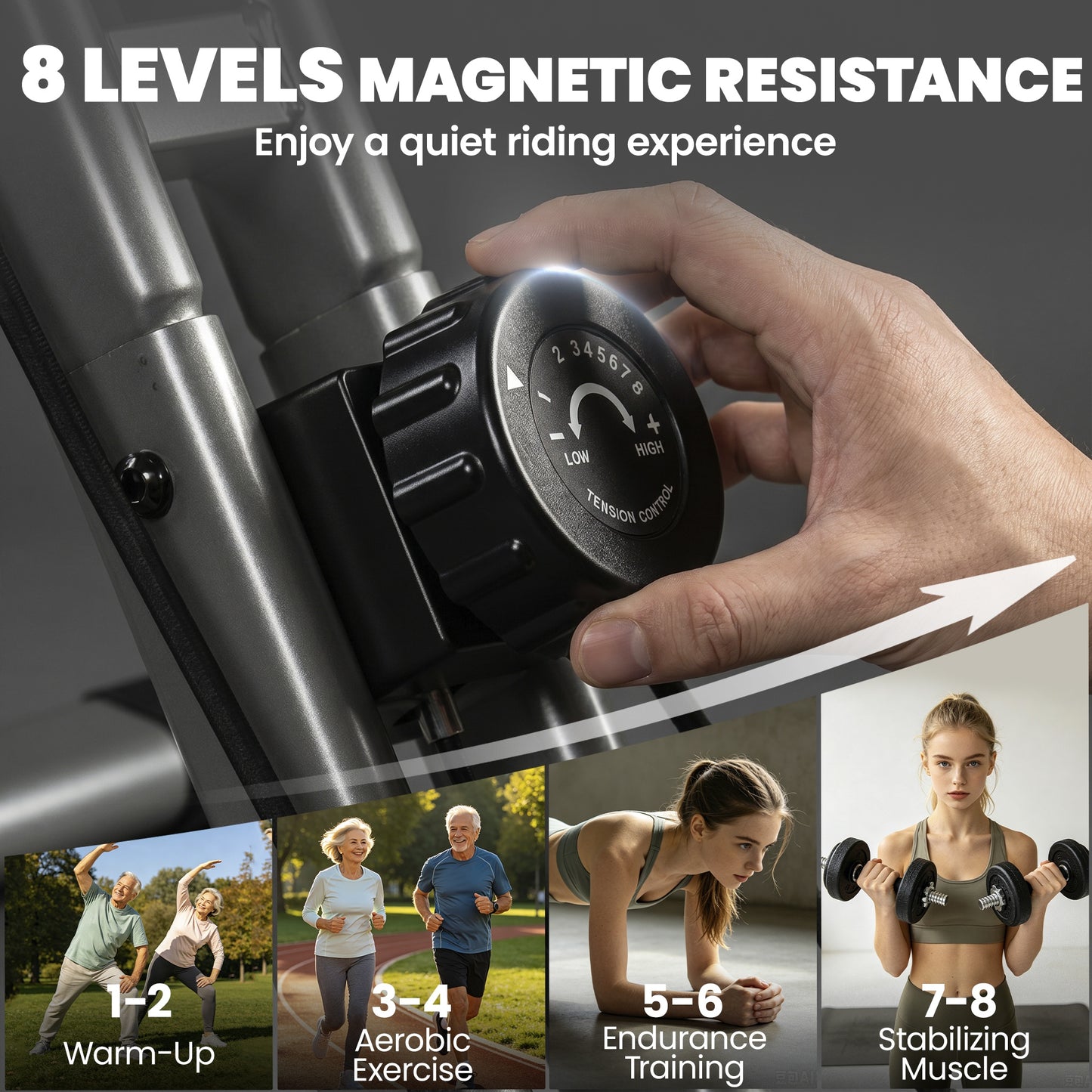 4-In-1 Folding Exercise Bike with Resistance Bands, Bluetooth App, 8-Level Magnetic Resistance, LCD Display, Red