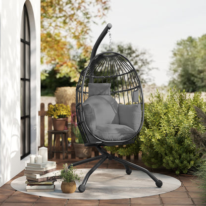 Hanging Egg Chair Outdoor Indoor Garden Swing Chair with Folding Basket and Thickened Cushion