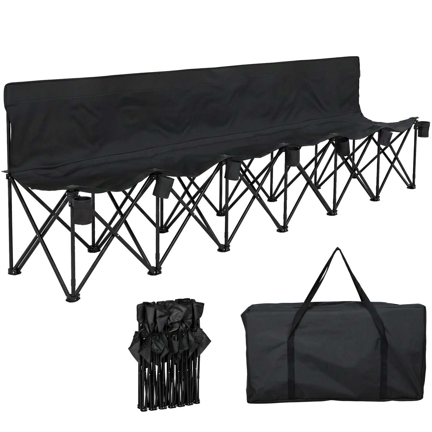 6 Seater Folding Camping Chair with Cup Holder & Carry Bag - Black