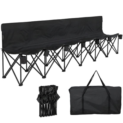 6 Seater Folding Camping Chair with Cup Holder & Carry Bag - Black